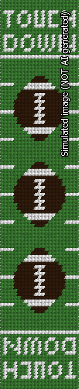 A simulated image of the stitched needlepoint design: Football Cuff. Not A.I. generated.
