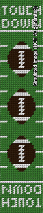 A simulated image of the stitched needlepoint design: Football Cuff. Not A.I. generated.