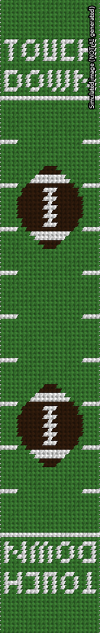 A simulated image of the stitched needlepoint design: Football Key Fob. Not A.I. generated.