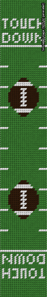 A simulated image of the stitched needlepoint design: Football Key Fob. Not A.I. generated.