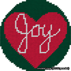 A simulated image of the stitched needlepoint design: Joy Heart Circle. Not A.I. generated.