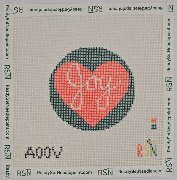 Joy Heart Circle Needlepoint Canvas Design