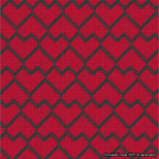 A simulated image of the stitched needlepoint design: Lopsided Heart Grid Black on Red. Not A.I. generated.
