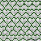A simulated image of the stitched needlepoint design: Lopsided Heart Grid Green on White. Not A.I. generated.