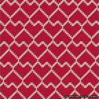 A simulated image of the stitched needlepoint design: Lopsided Heart Grid Pink on Red. Not A.I. generated.