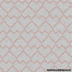 A simulated image of the stitched needlepoint design: Lopsided Heart Grid Pink on White. Not A.I. generated.