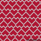 A simulated image of the stitched needlepoint design: Lopsided Heart Grid White on Red. Not A.I. generated.