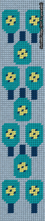 A simulated image of the stitched needlepoint design: Pickleball Blue on Blue Cuff. Not A.I. generated.