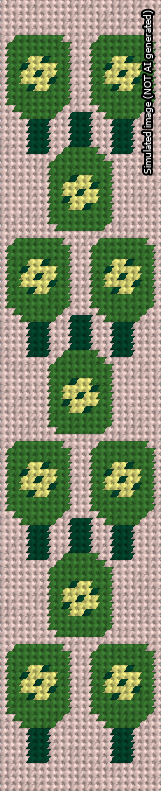 A simulated image of the stitched needlepoint design: Pickleball Green on Pink Cuff. Not A.I. generated.