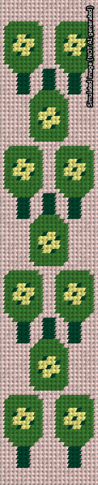 A simulated image of the stitched needlepoint design: Pickleball Green on Pink Cuff. Not A.I. generated.