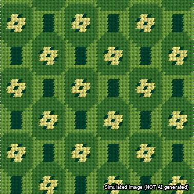 A simulated image of the stitched needlepoint design: Pickleball Paddles Green. Not A.I. generated.