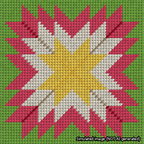 A simulated image of the stitched needlepoint design: Quilt Star Christmas Yellow-Cream-Red-Green. Not A.I. generated.