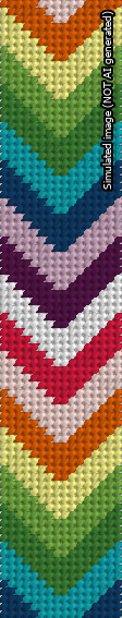 A simulated image of the stitched needlepoint design: Rainbow Chevrons Cuff. Not A.I. generated.