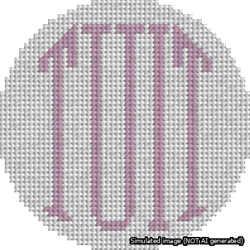 A simulated image of the stitched needlepoint design: Round TUIT Pink on White. Not A.I. generated.