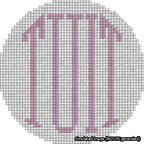 A simulated image of the stitched needlepoint design: Round TUIT Pink on White. Not A.I. generated.