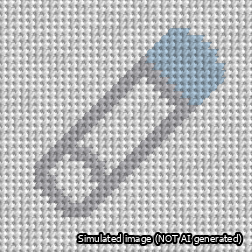 A simulated image of the stitched needlepoint design: Safety Pin Light Blue. Not A.I. generated.