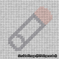 A simulated image of the stitched needlepoint design: Safety Pin Pink. Not A.I. generated.