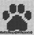 A simulated image of the stitched needlepoint design: Square Cat Paw Print Black On White. Not A.I. generated.