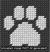 A simulated image of the stitched needlepoint design: Square Cat Paw Print White On Black. Not A.I. generated.