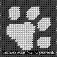 A simulated image of the stitched needlepoint design: Square Dog Paw Print White on Black. Not A.I. generated.