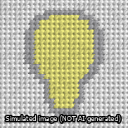A simulated image of the stitched needlepoint design: Square Lightbulb. Not A.I. generated.