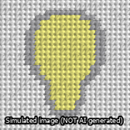 A simulated image of the stitched needlepoint design: Square Lightbulb. Not A.I. generated.