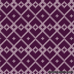 A simulated image of the stitched needlepoint design: Symmetrical Heart Grid Lilac on Purple. Not A.I. generated.