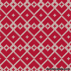 A simulated image of the stitched needlepoint design: Symmetrical Heart Grid Pink on Red. Not A.I. generated.