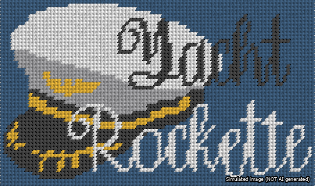 A simulated image of the stitched needlepoint design: Yacht Rockette Bag Insert. Not A.I. generated.